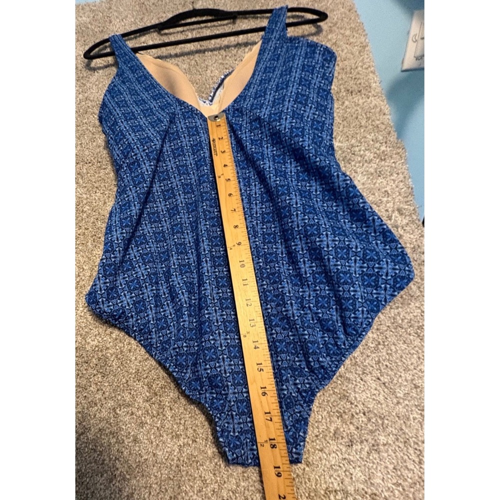 Lands End Swimsuit One Piece Womens Size 16 Blue Geometric Surplice Wrap Front - Picture 7 of 9